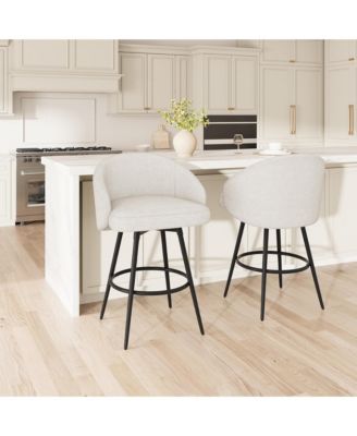 Bar Stools Set of 2, 360 degrees) Swivel Counter Height with Back, Polyester Knit 25.4&iquest; Chair, Metal Frame with Footrest for Kitchen