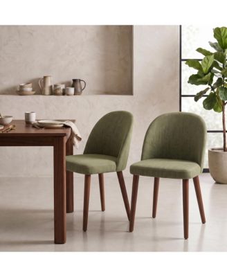 Set of 2 Modern Farmhouse Mid-Century Dining Chairs, Upholstered Linen Fabric Padded Seats, Curved Backrest,Metal Legs, Chairs For Dining Room