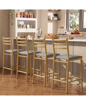 Bar Stools Set of 4, Counter Height Chairs with Back and Thick Cushion, Upholstered Seats for Kitchen Island, Bar, Dining Room