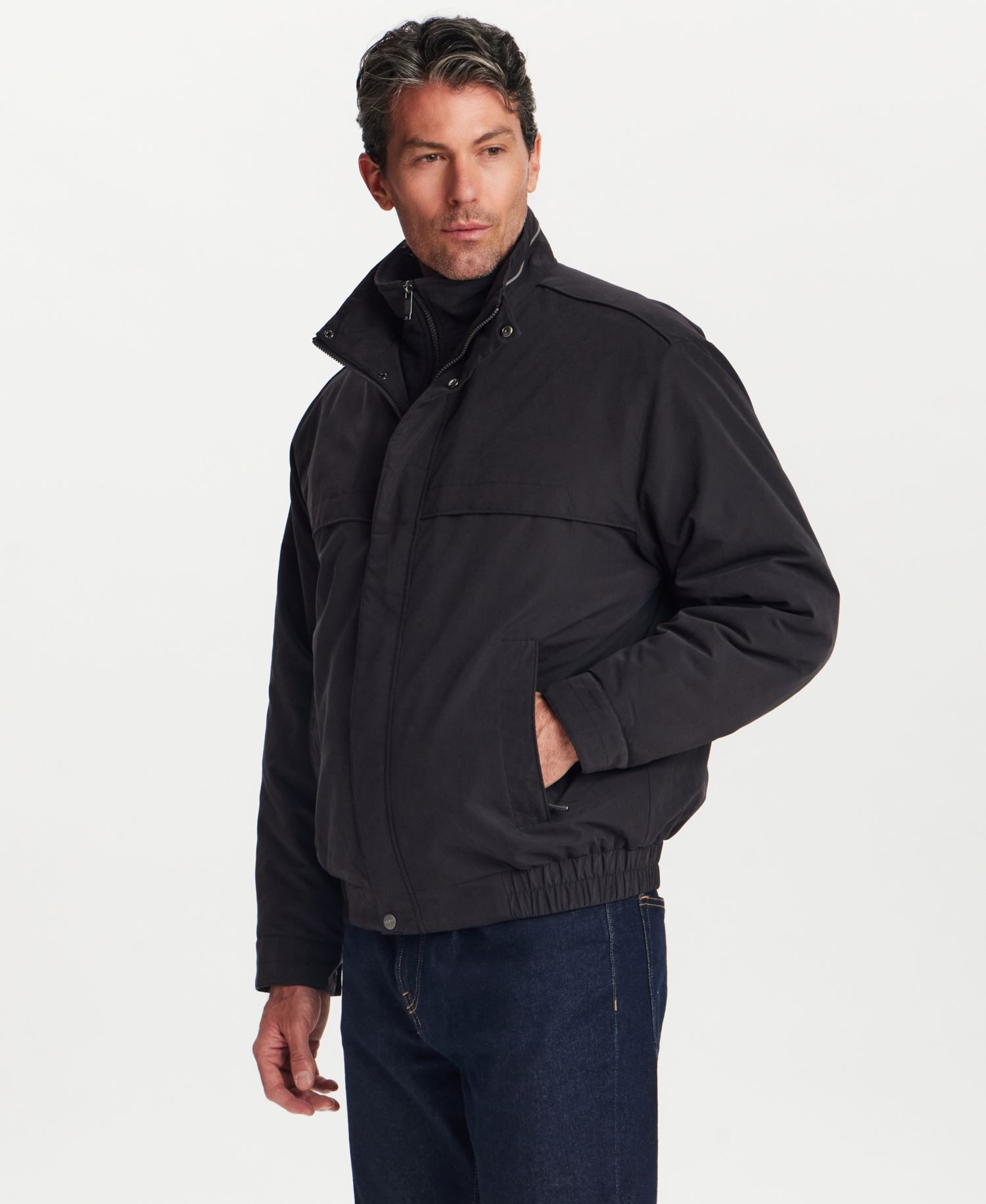 Men's Microfiber Fleece-Lined Bib Front Bomber Jacket