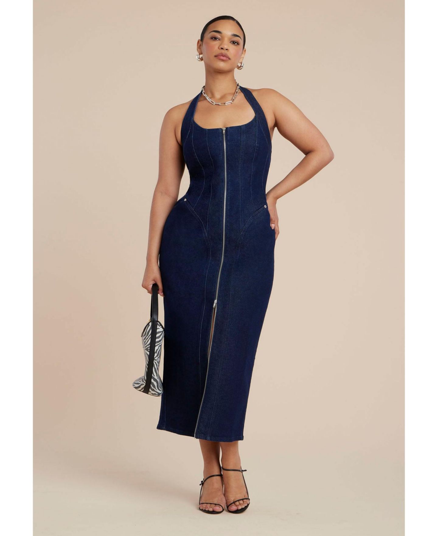 Женское платье ELOQUII Plus Size Denim Corset, цвет: Тёмная варка — фото 4