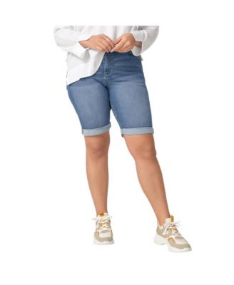 Plus Size Mid-Rise Stretch Denim Bermuda Shorts, 11" Inseam
