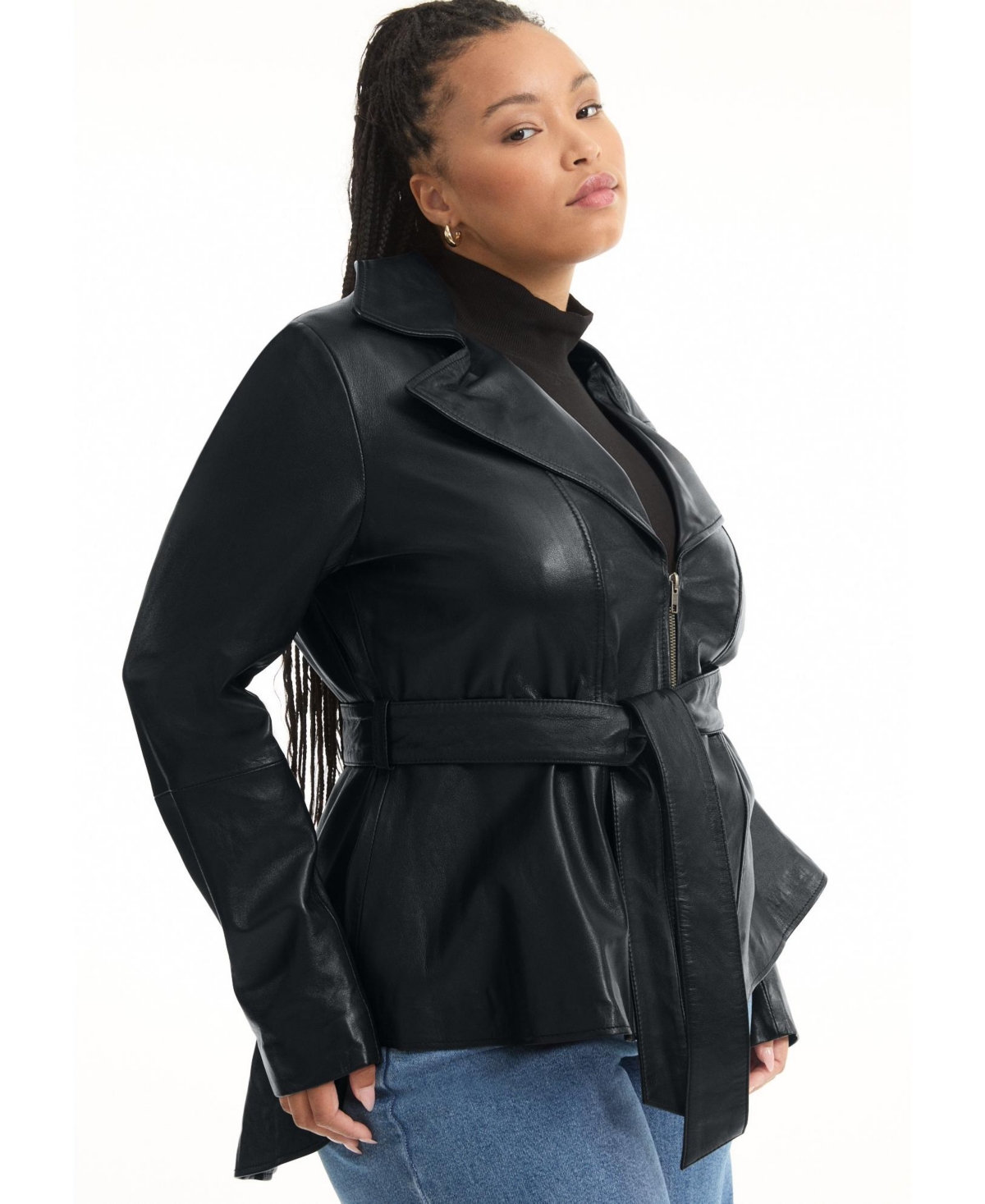 June + Vie Plus High-Low Peplum Leather Jacket