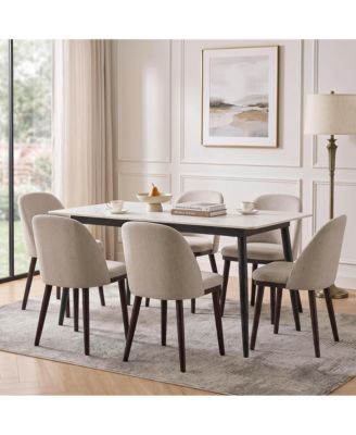 Set of 6 Wooden Dining Chairs Upholstered Dining Room Chair, Modern Kitchen Chairs with/ Curved Backrest Leveling Feet for Dining Room