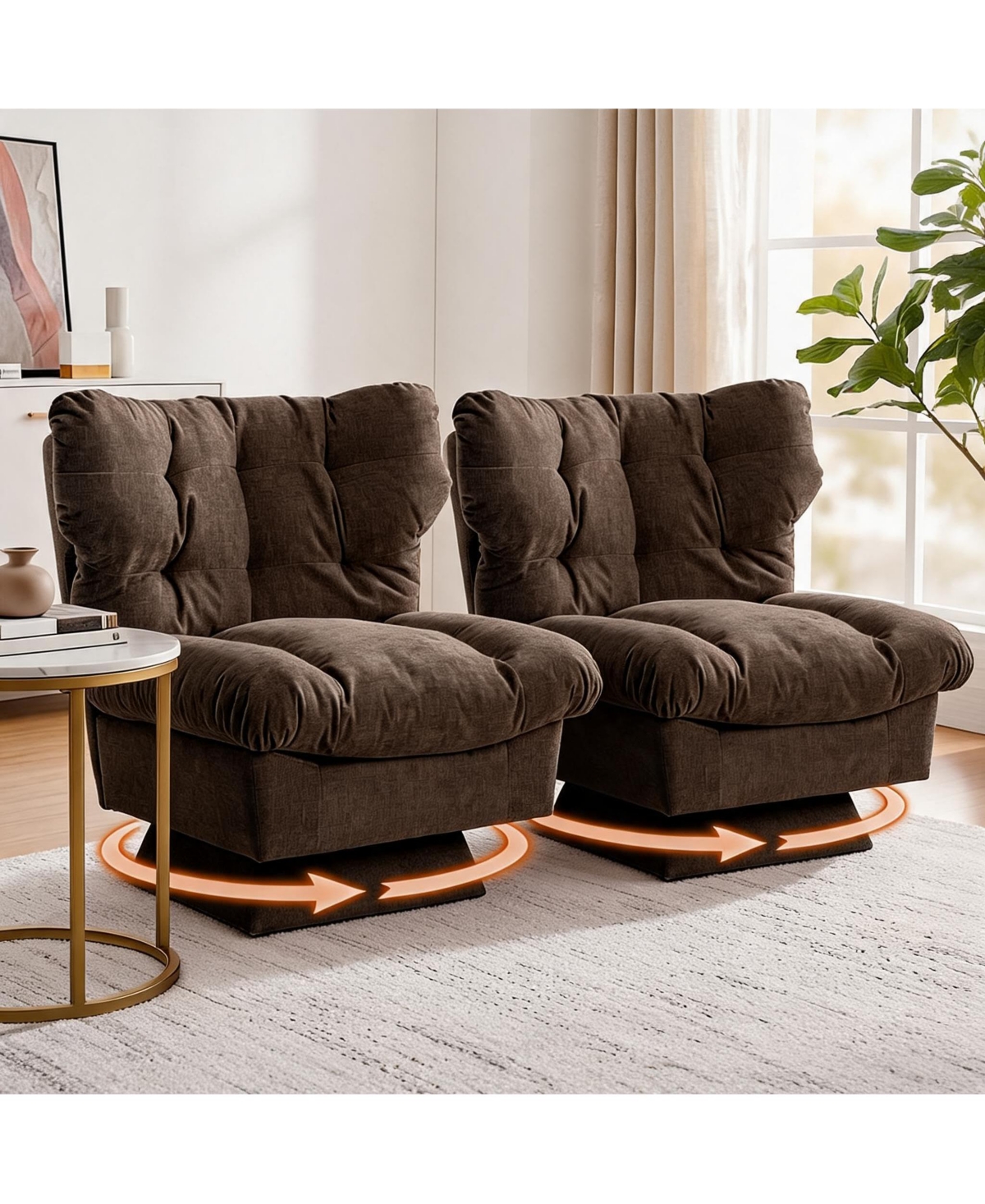 homfan Set of 2 Swivel Accent Chair, 300 Lbs Weight Capacity For Living Room Bedroom Office, Oversized Base, 20.8" Cotton Seat, Easy Assembly