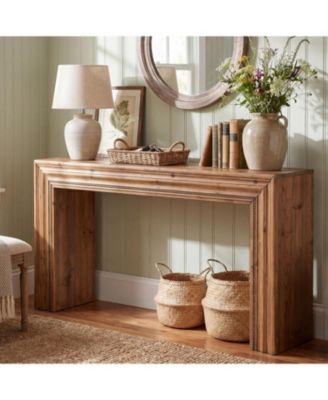 63" Solid Wood Console Table,Narrow Sofa Table Behind Couch with Sculpted Edge for Entryway, Living Room, Hallway, Foyer