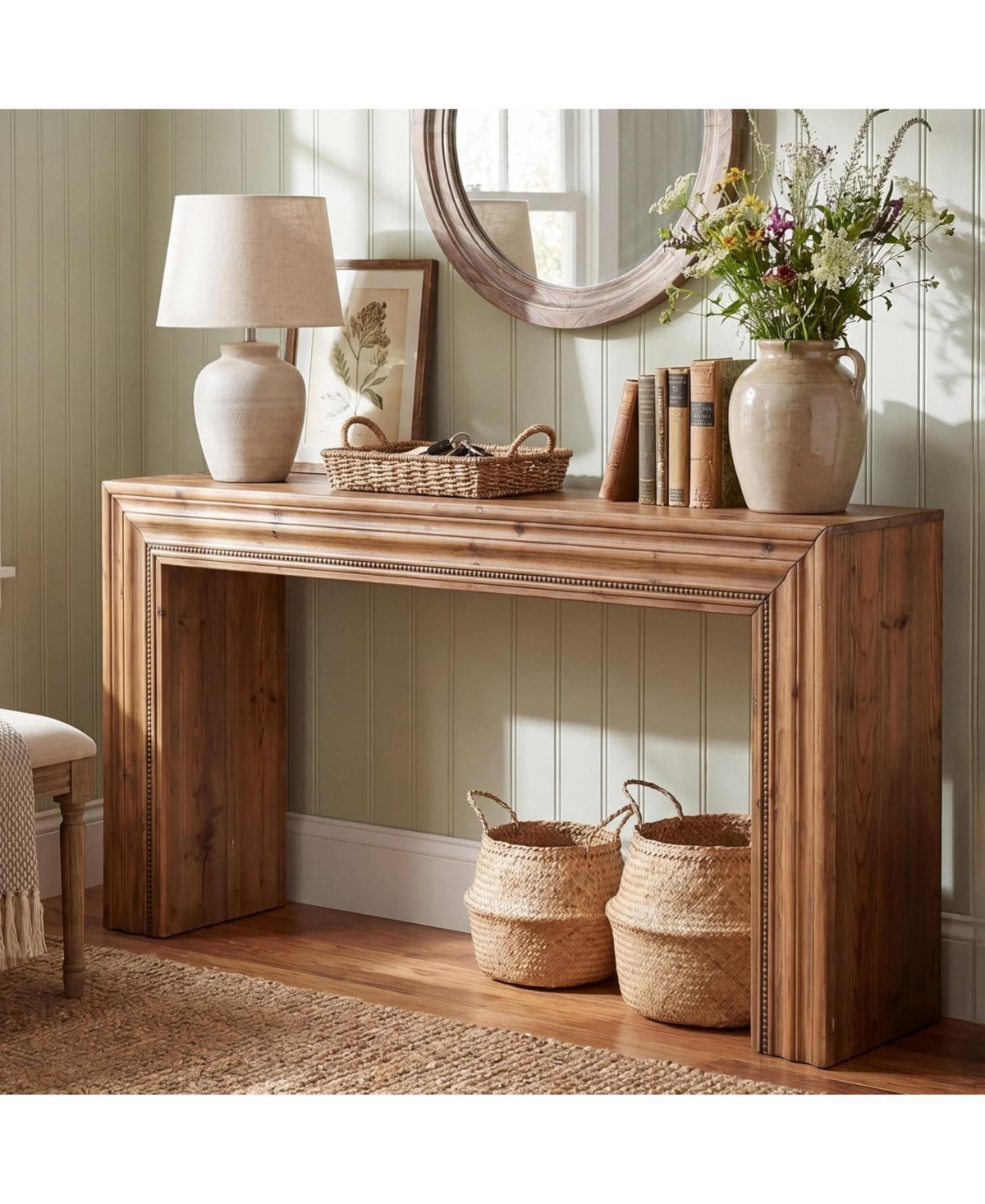 Tribesigns 63" Solid Wood Console Table,Narrow Sofa Table Behind Couch with Sculpted Edge for Entryway, Living Room, Hallway, Foyer