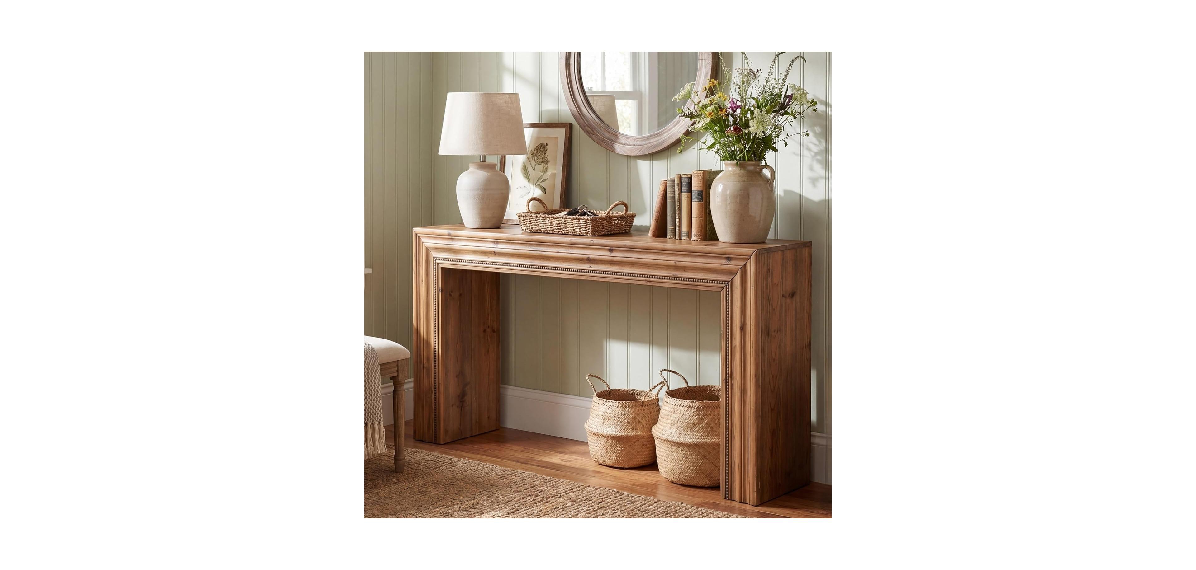 Tribesigns 63" Solid Wood Console Table,Narrow Sofa Table Behind Couch with Sculpted Edge for Entryway, Living Room, Hallway, Foyer