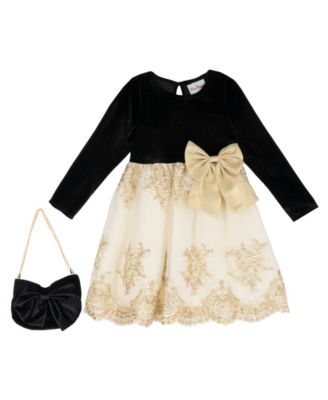 Girls' 5-6x Velvet Long-Sleeve Fit & Flare Dress