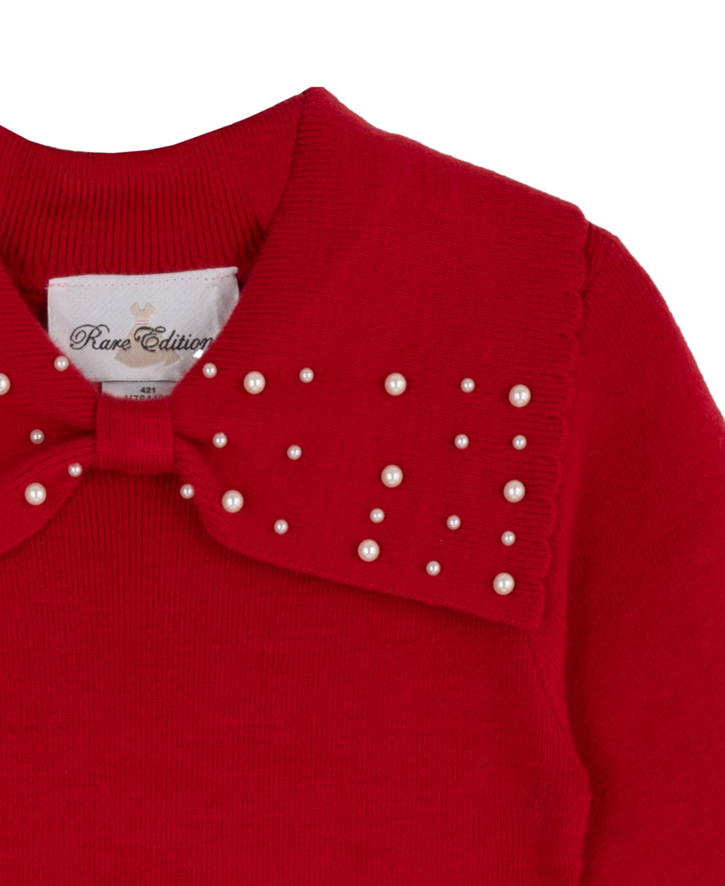 Платье Rare Editions Bow Collar with Embellishments Long-Sleeve Fit & Flare Dress для девочек, цвет: Красный — фото 7