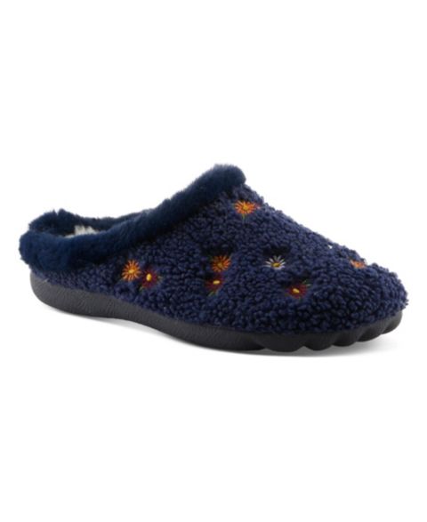 Женские тапочки Flexus Abouquet Plush Slippers with Faux Fur Trim, цвет: Тёмно-синий