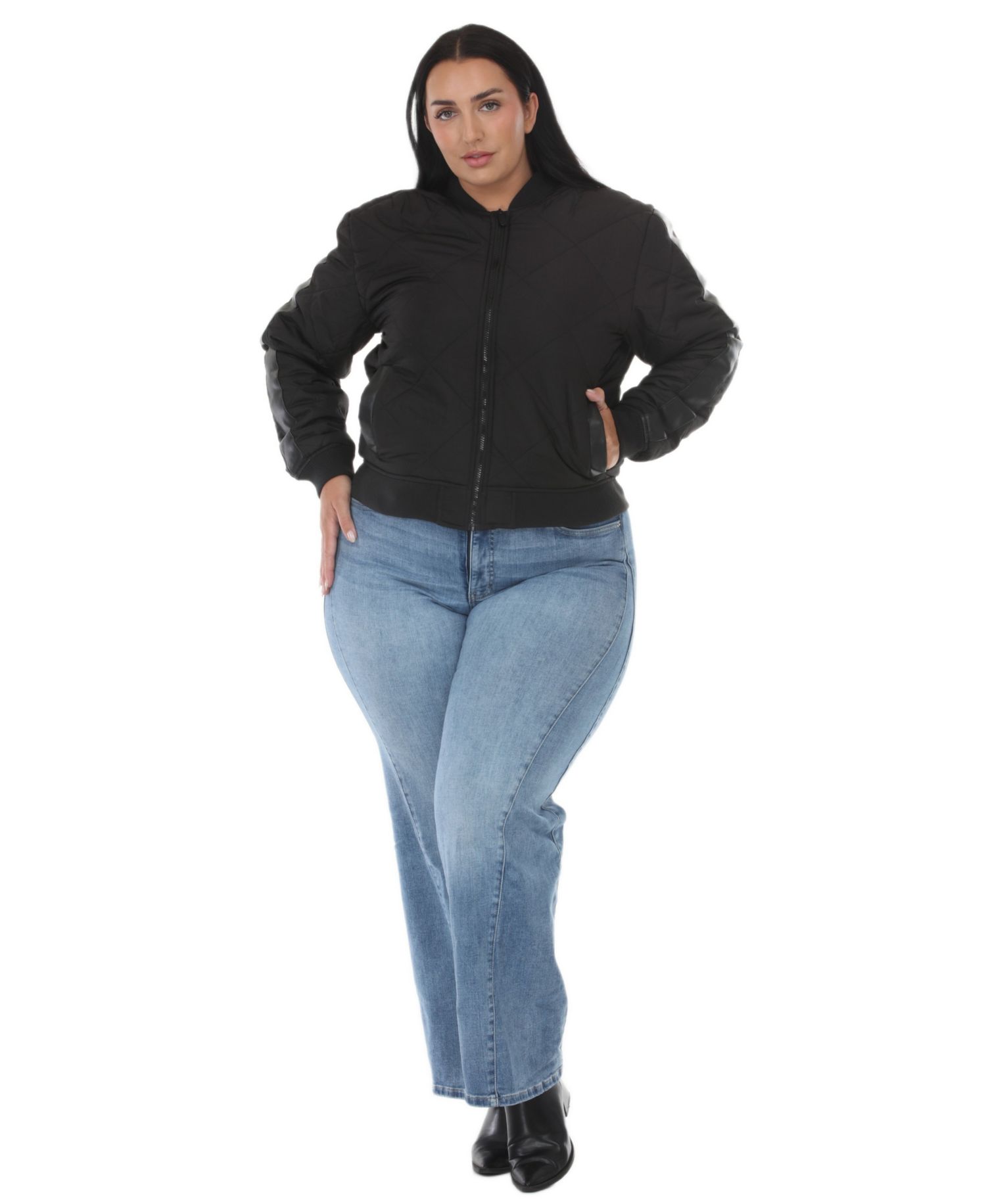 Plus Size Women's Quilted-Lightweight Bomber Jacket
