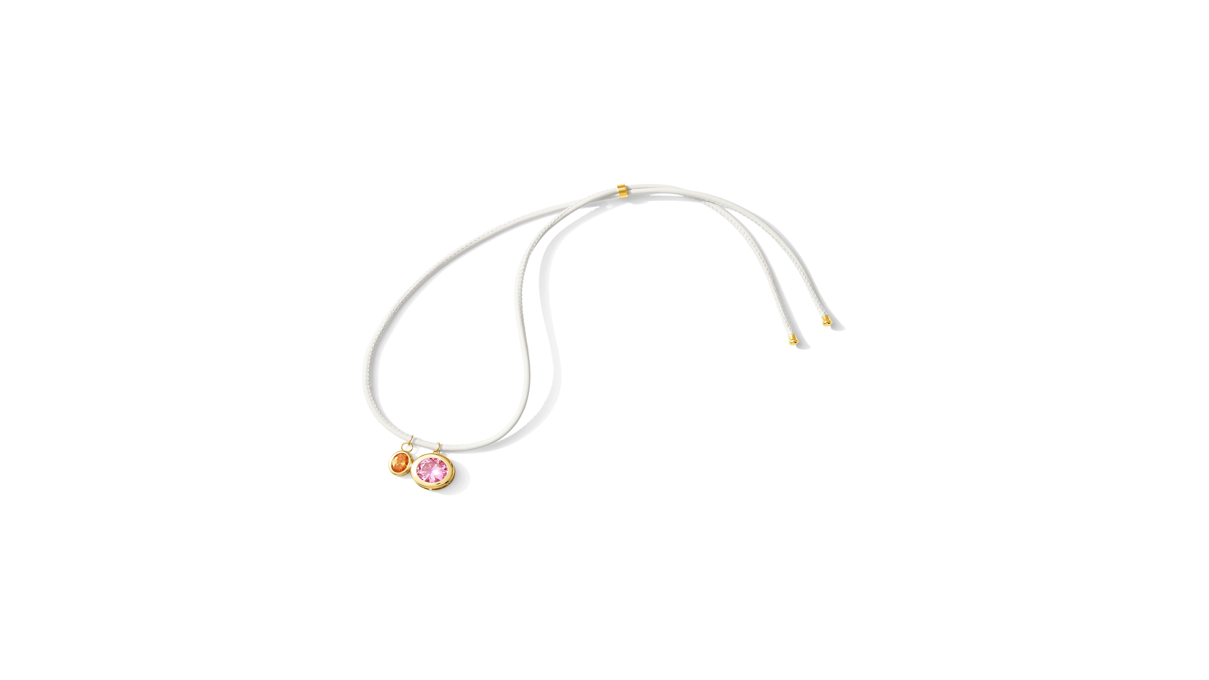 Alv Jewels Bezel Duo Set Paired Cream Leather Cord Necklace