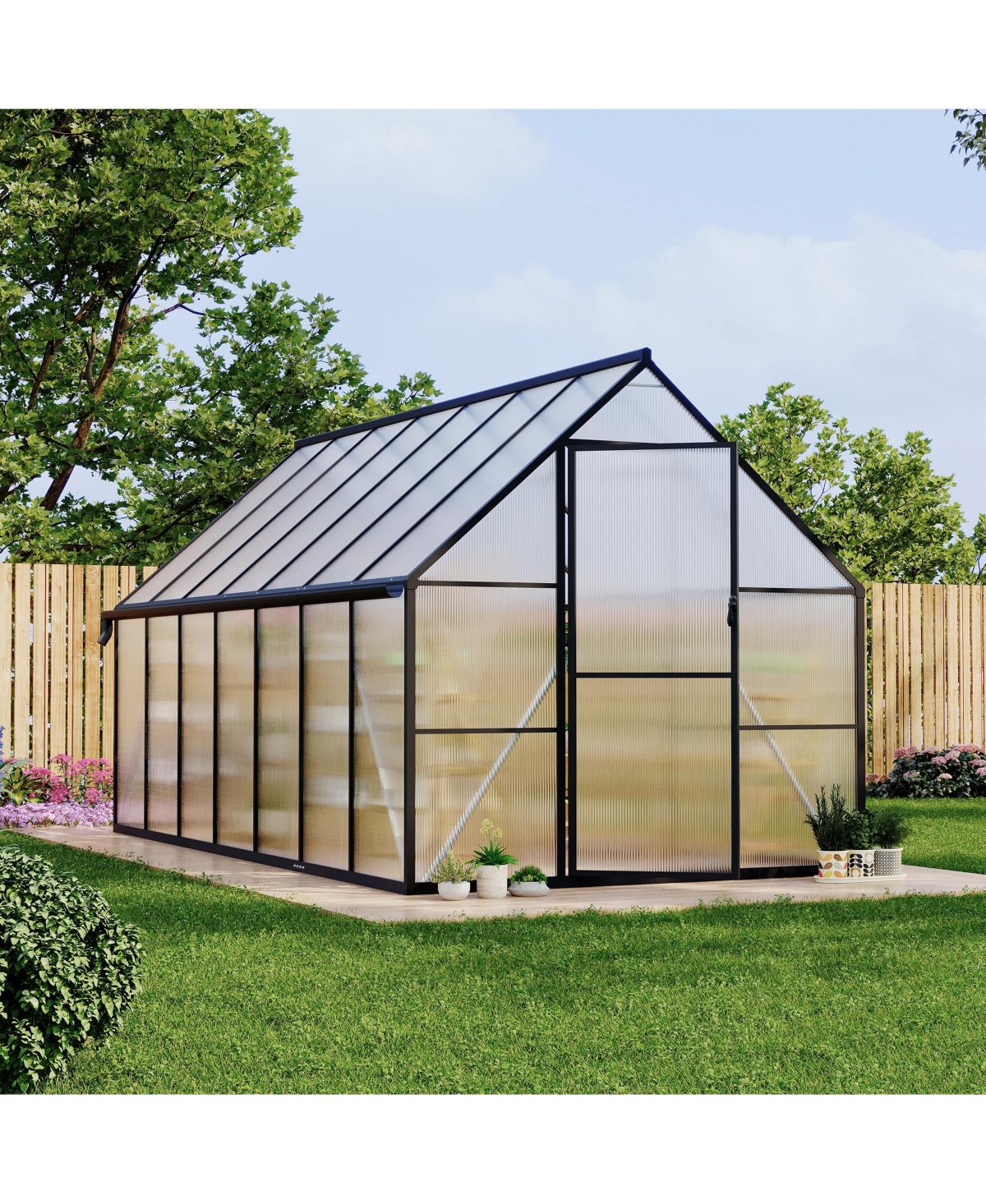 8x14 Ft Walk-In Greenhouse, Aluminum Frame with Polycarbonate Panels for Patio Backyard All-Season Plant Growing, Green/Black
