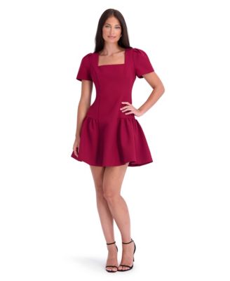 Women's Bonded Gab Short-Sleeve Fit & Flare Mini Dress