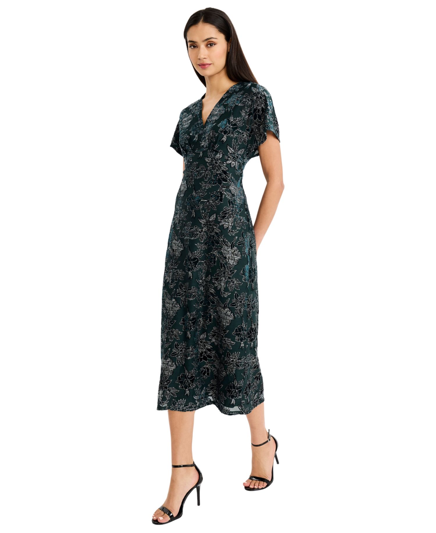Women's Floral A-Line Midi V-Neck Dress