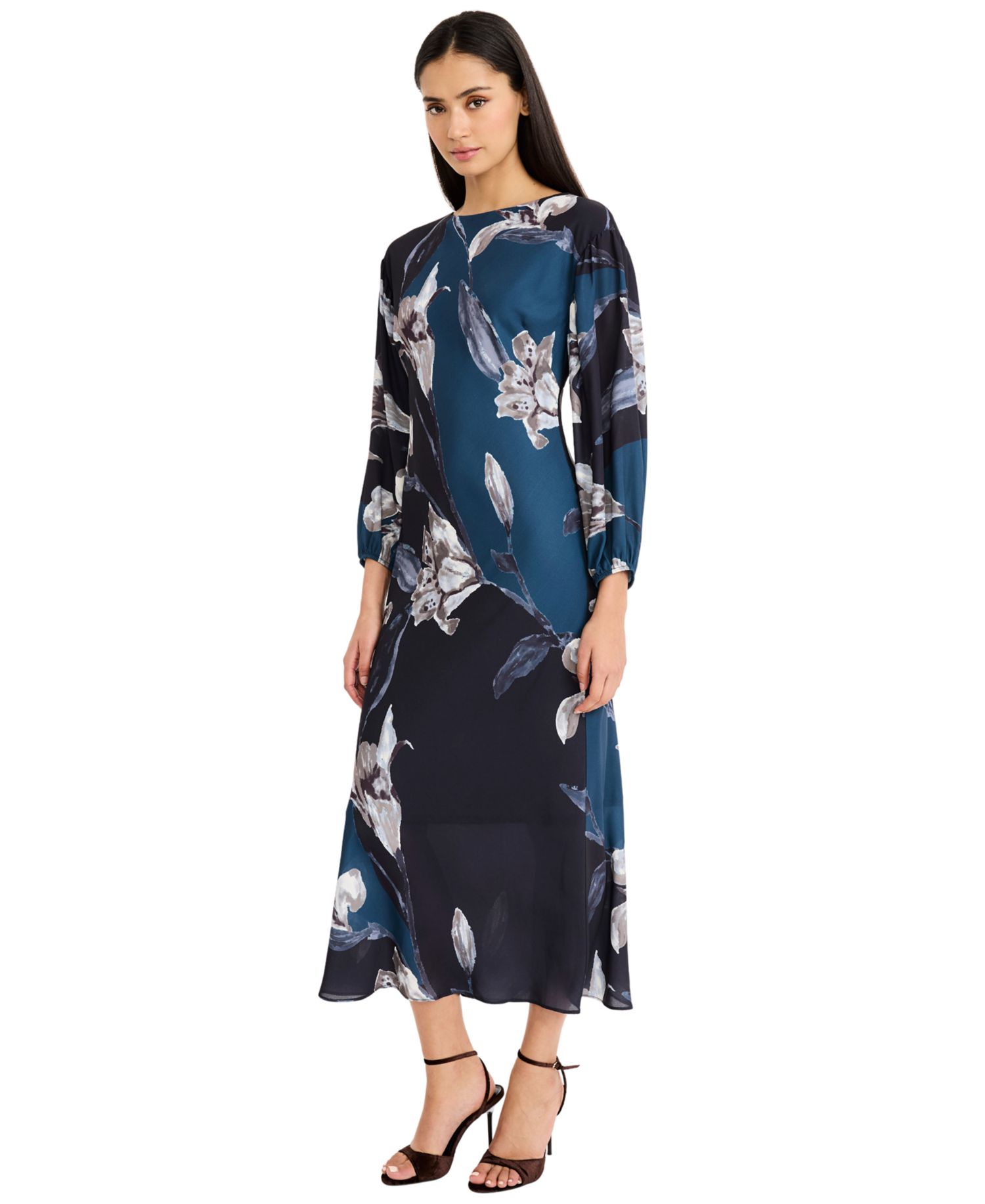 Women's Vielle Long-Sleeve Floral-Print Midi Dress