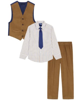 Boys' 4-20 Corduroy Long-Sleeve V-Neck Vest, Pants, Shirt and Tie, 4-Piece Set