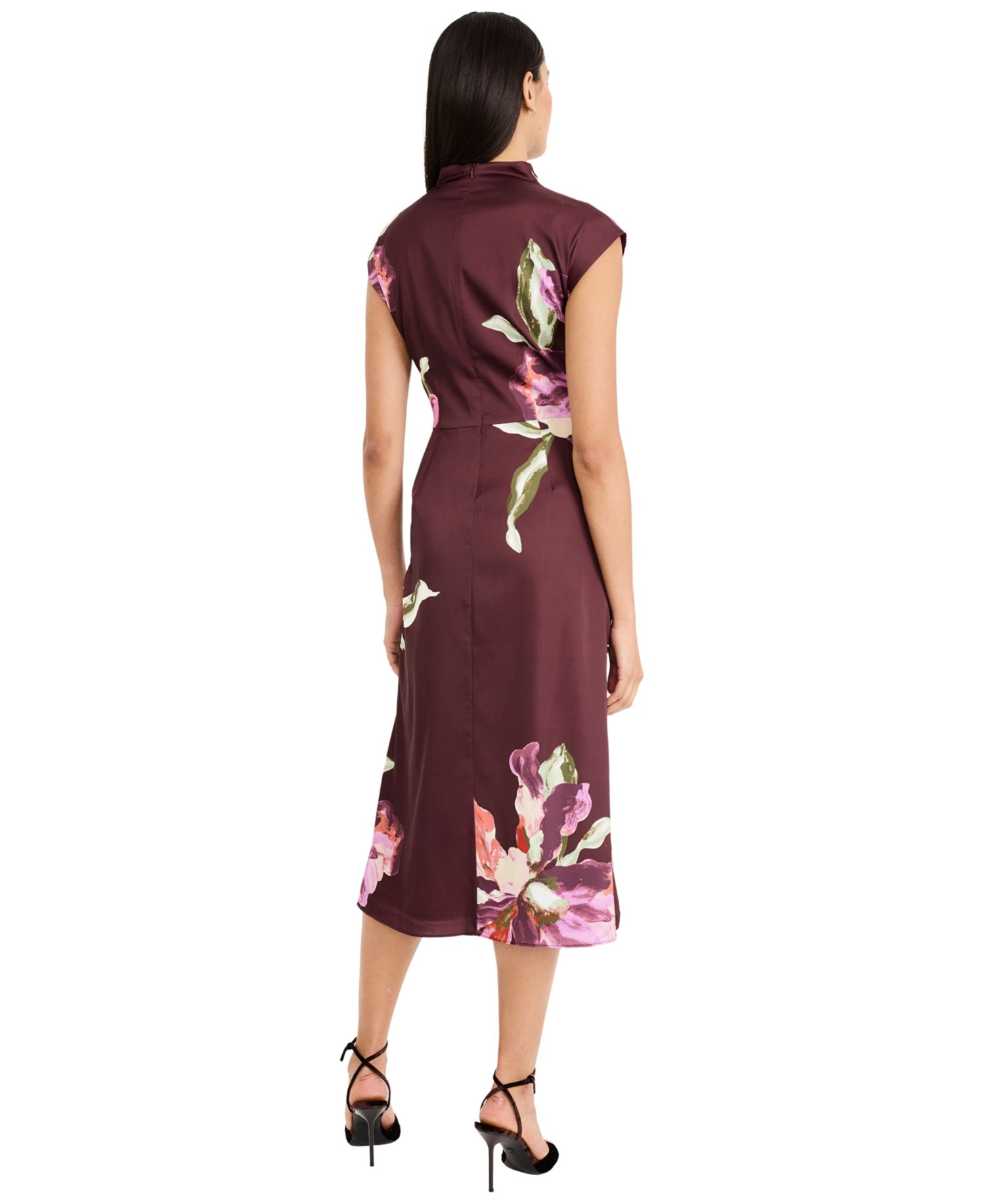 Women's Floral-Print A-Line Mock Neck Midi Dress