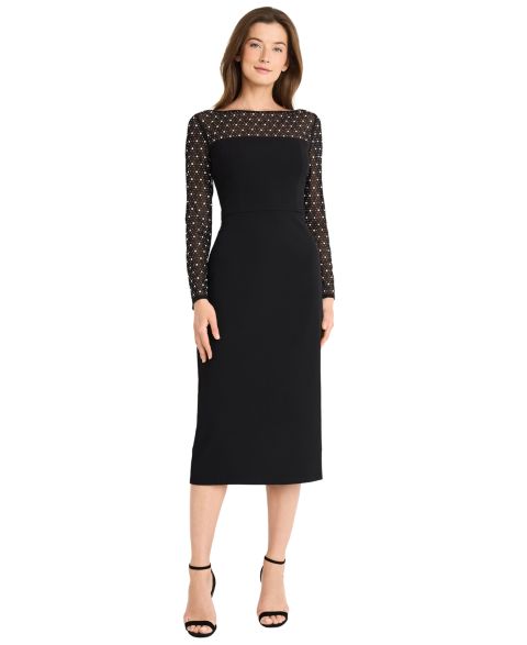 Женское платье Maggy London Illusion Neckline Boat-Neck Long-Sleeve Sheath, цвет: Чёрный