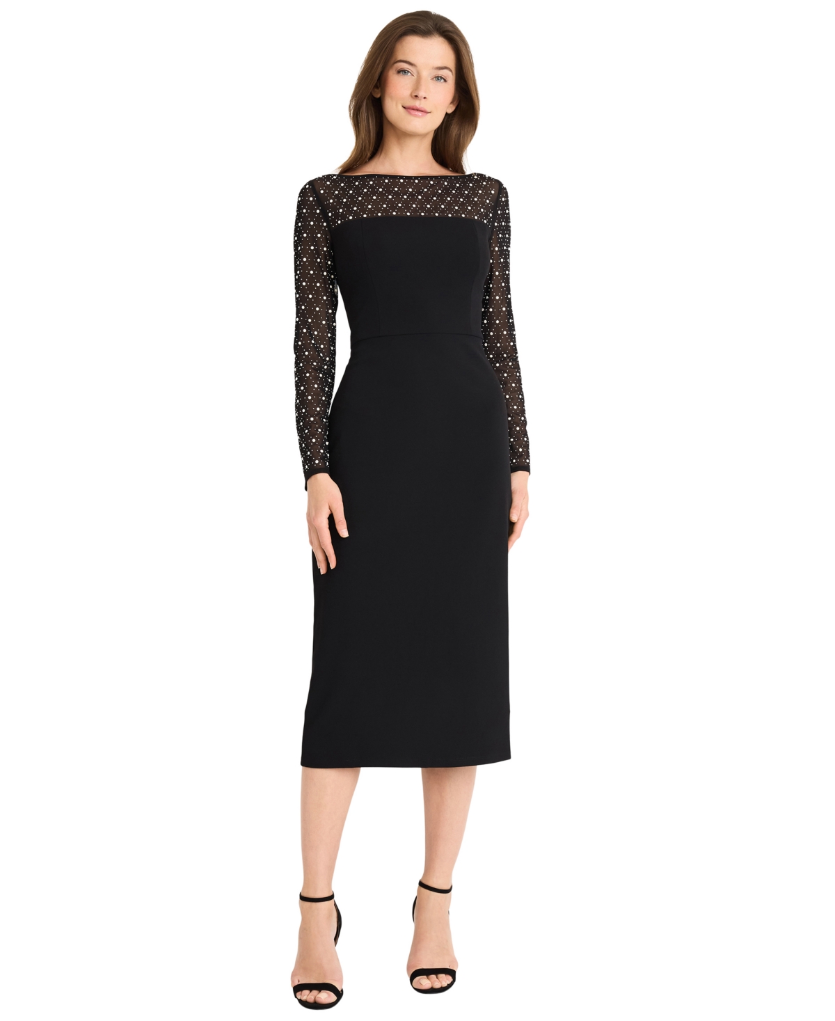 Maggy London Women's Illusion Neckline Boat-Neck Long-Sleeve Sheath Dress