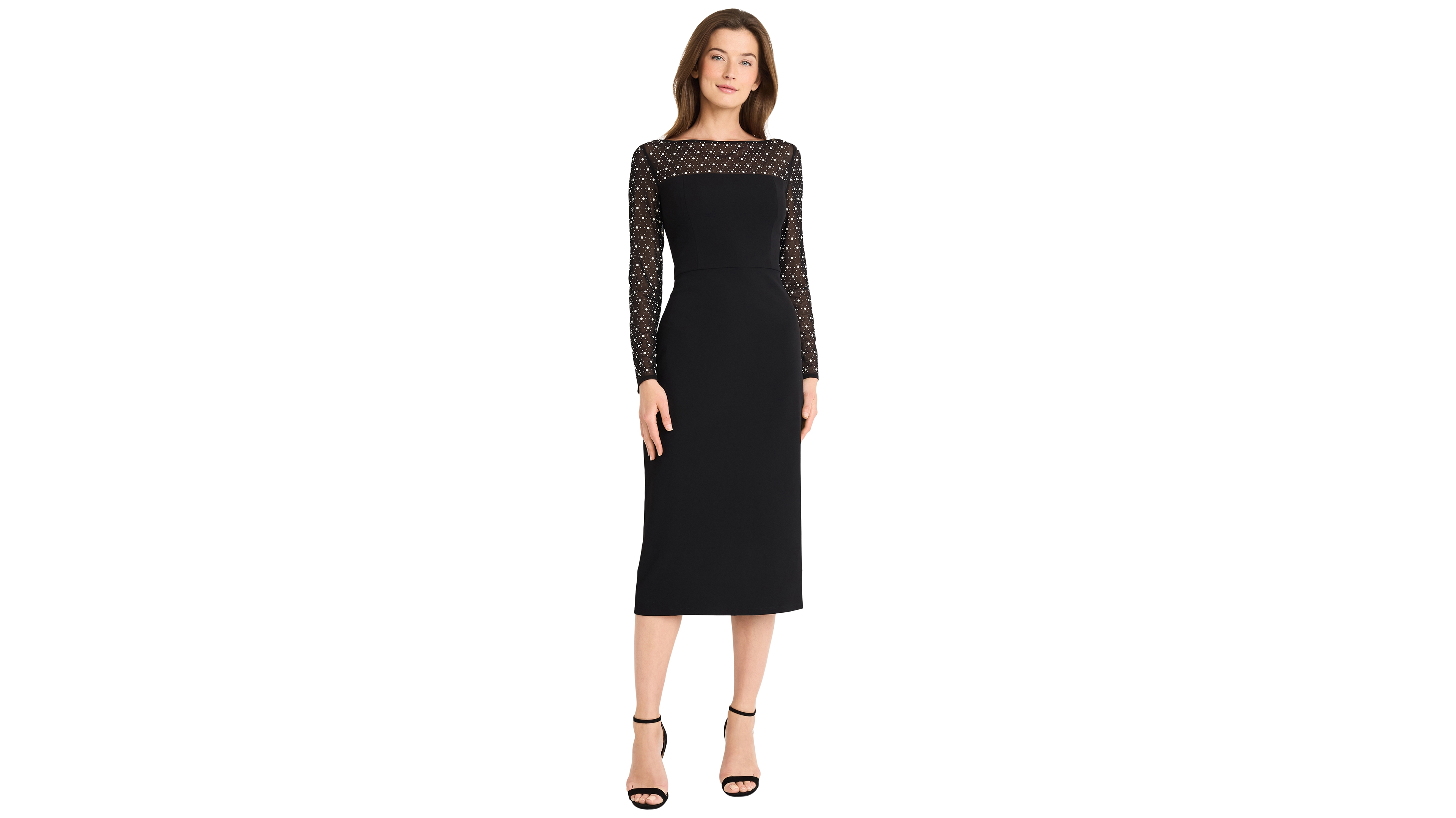 Maggy London Women's Illusion Neckline Boat-Neck Long-Sleeve Sheath Dress