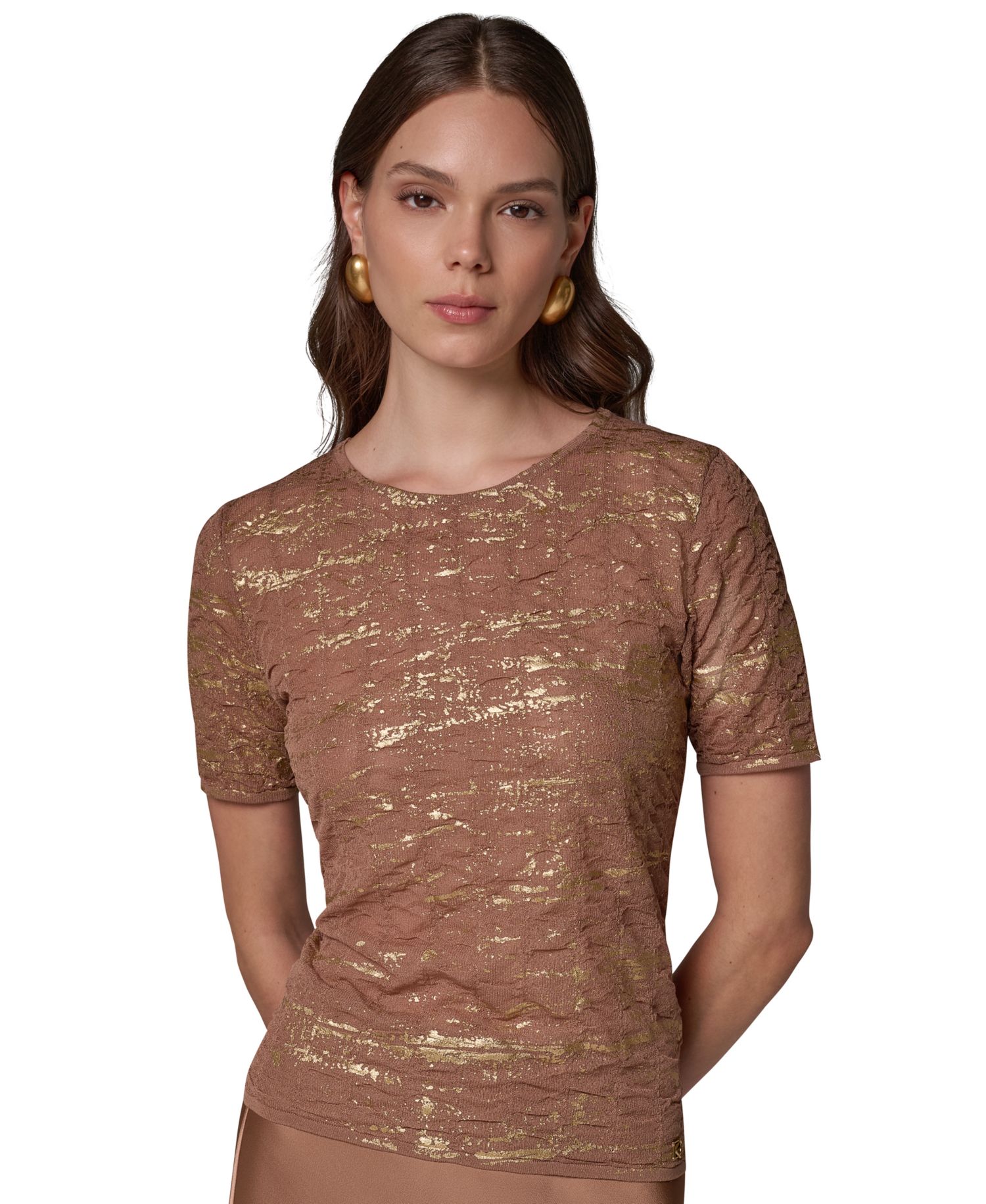 Women's Metallic Crewneck Short-Sleeve Sweater