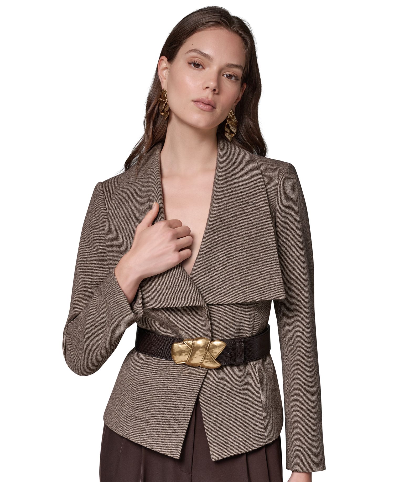 Women Cropped Shoulder-Padded Belted Blazer