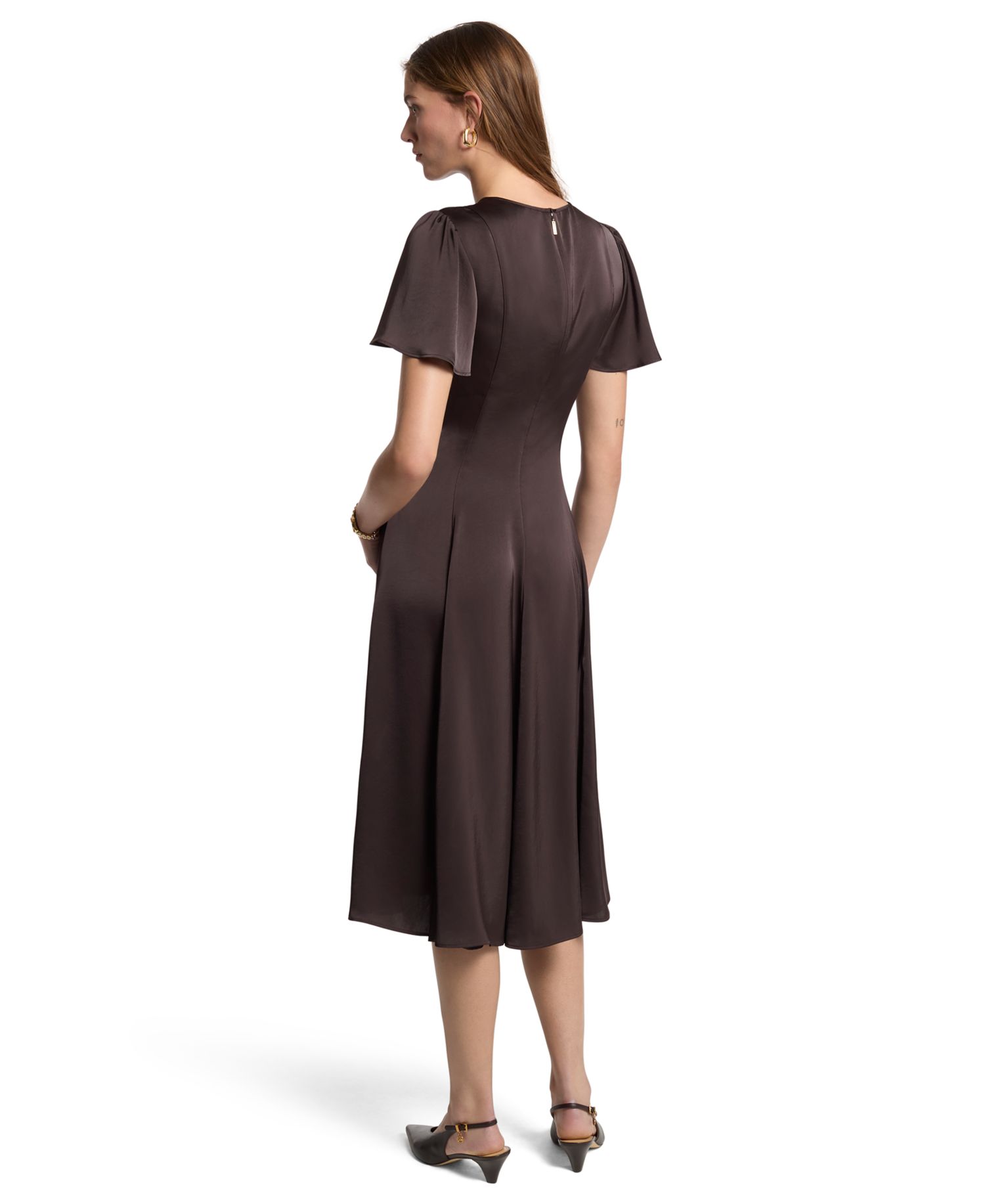 Women's Satin A-Line Keyhole Midi Dress