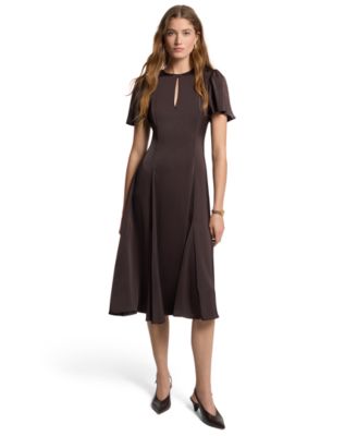 Women's Satin A-Line Keyhole Midi Dress