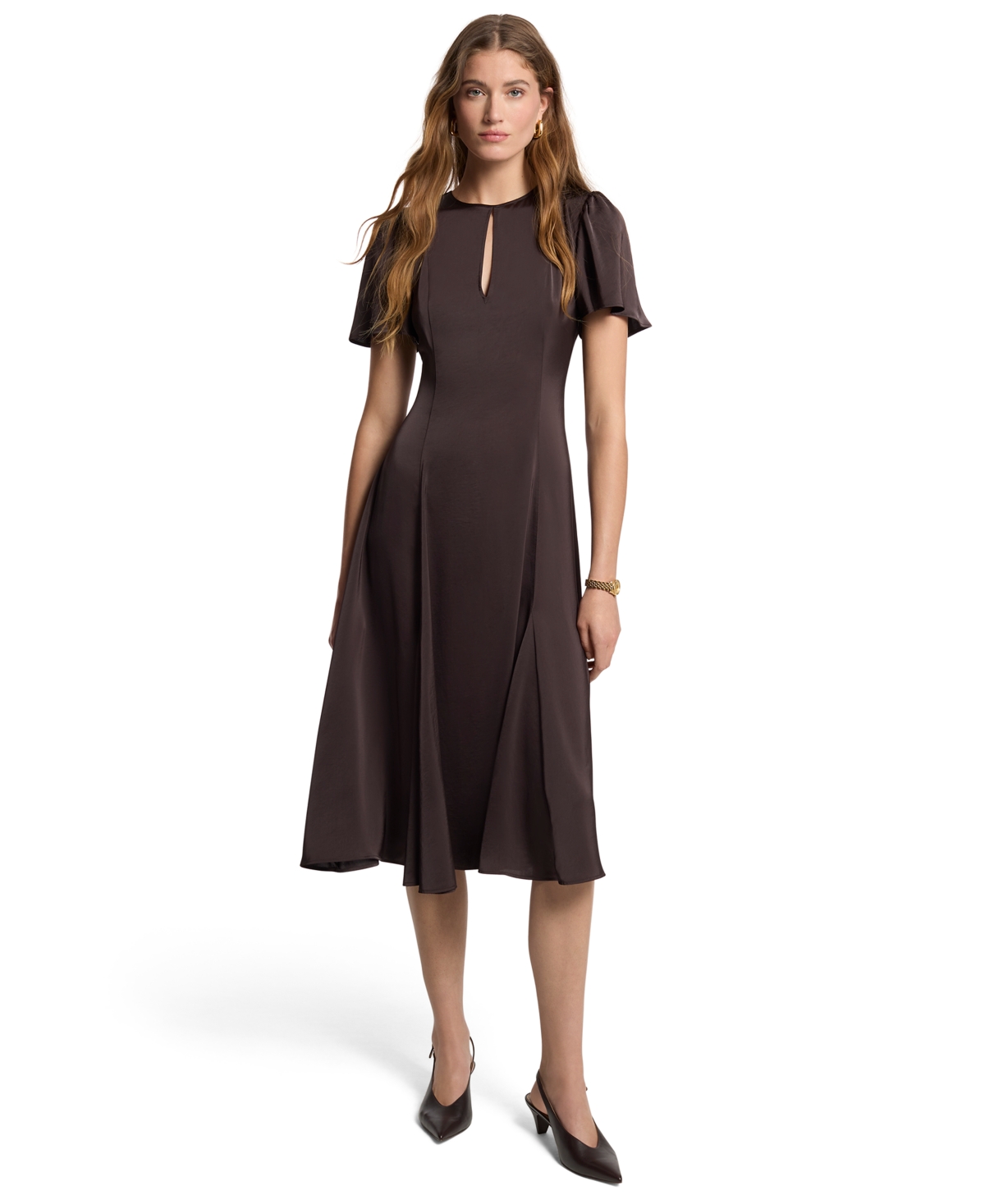 Michael Kors Women's Satin A-Line Keyhole Midi Dress