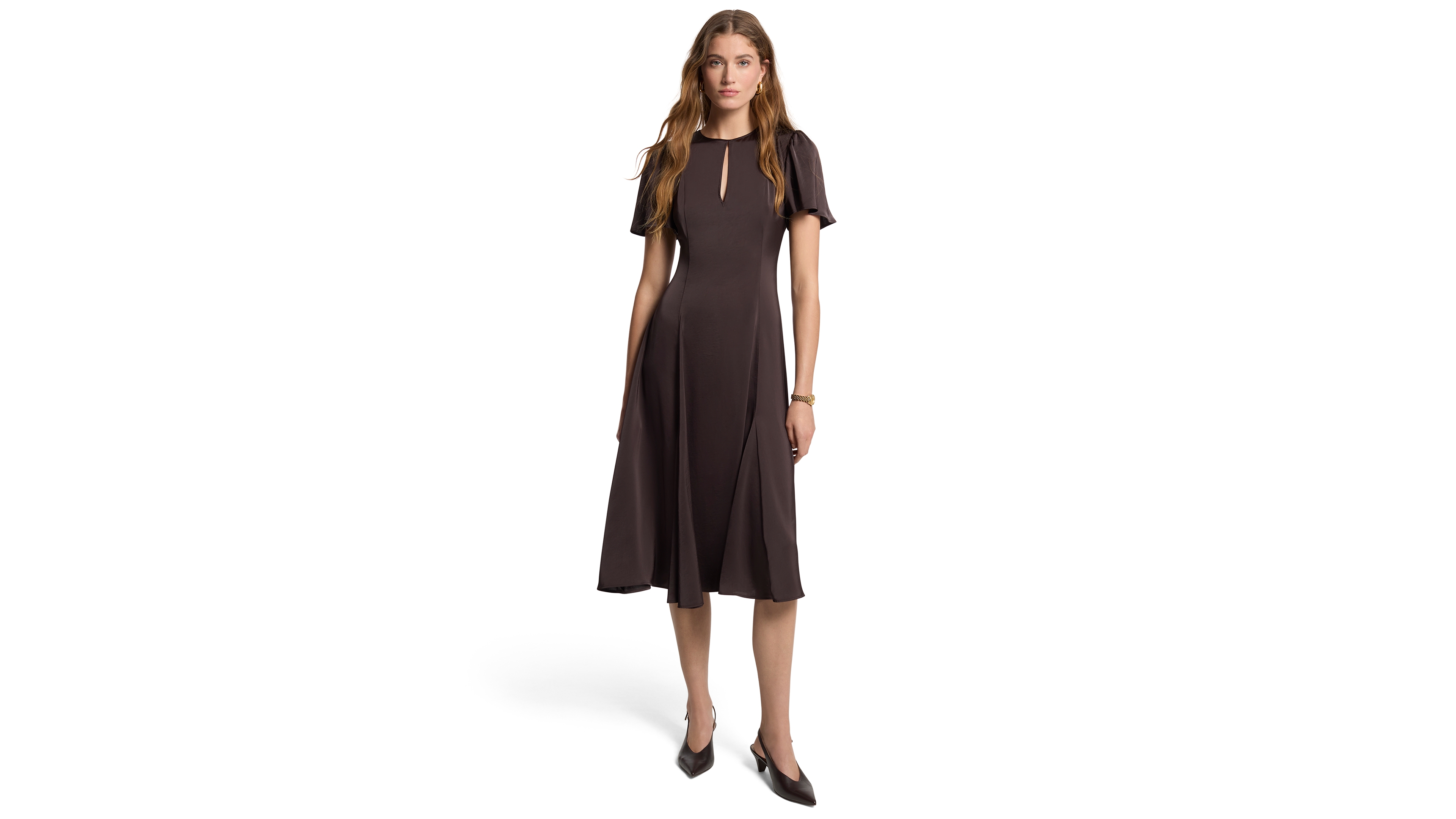 Michael Kors Women's Satin A-Line Keyhole Midi Dress