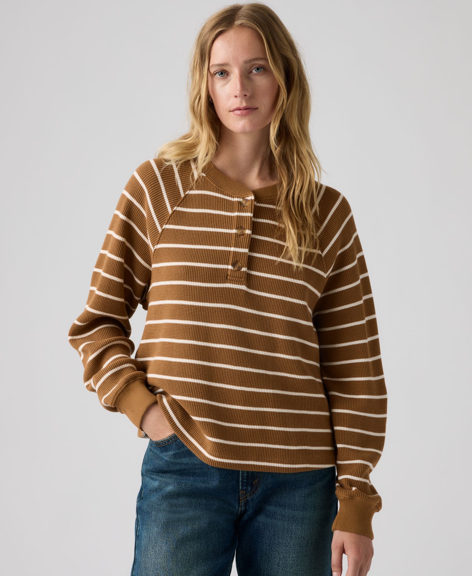Plus Size Lassen Waffle-Knit Button-Up Henley