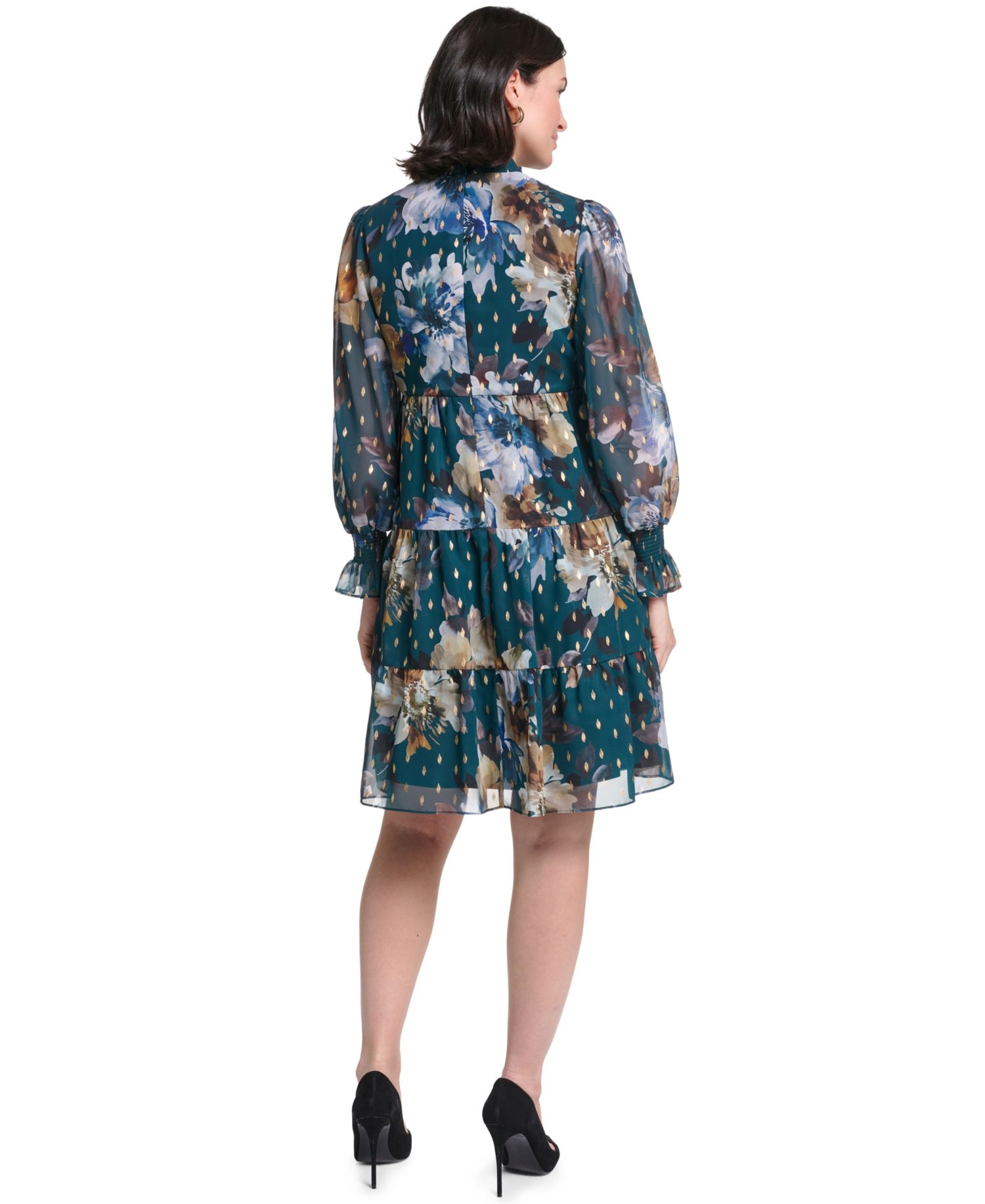 Women's Long-Sleeve Puff-Sleeve Tiered Baby Doll Dress