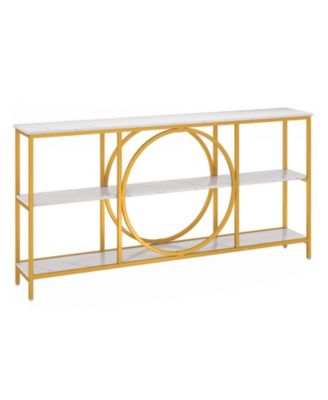 71 in Three-Tier Console Table with Faux Marble Top and Metal Frame