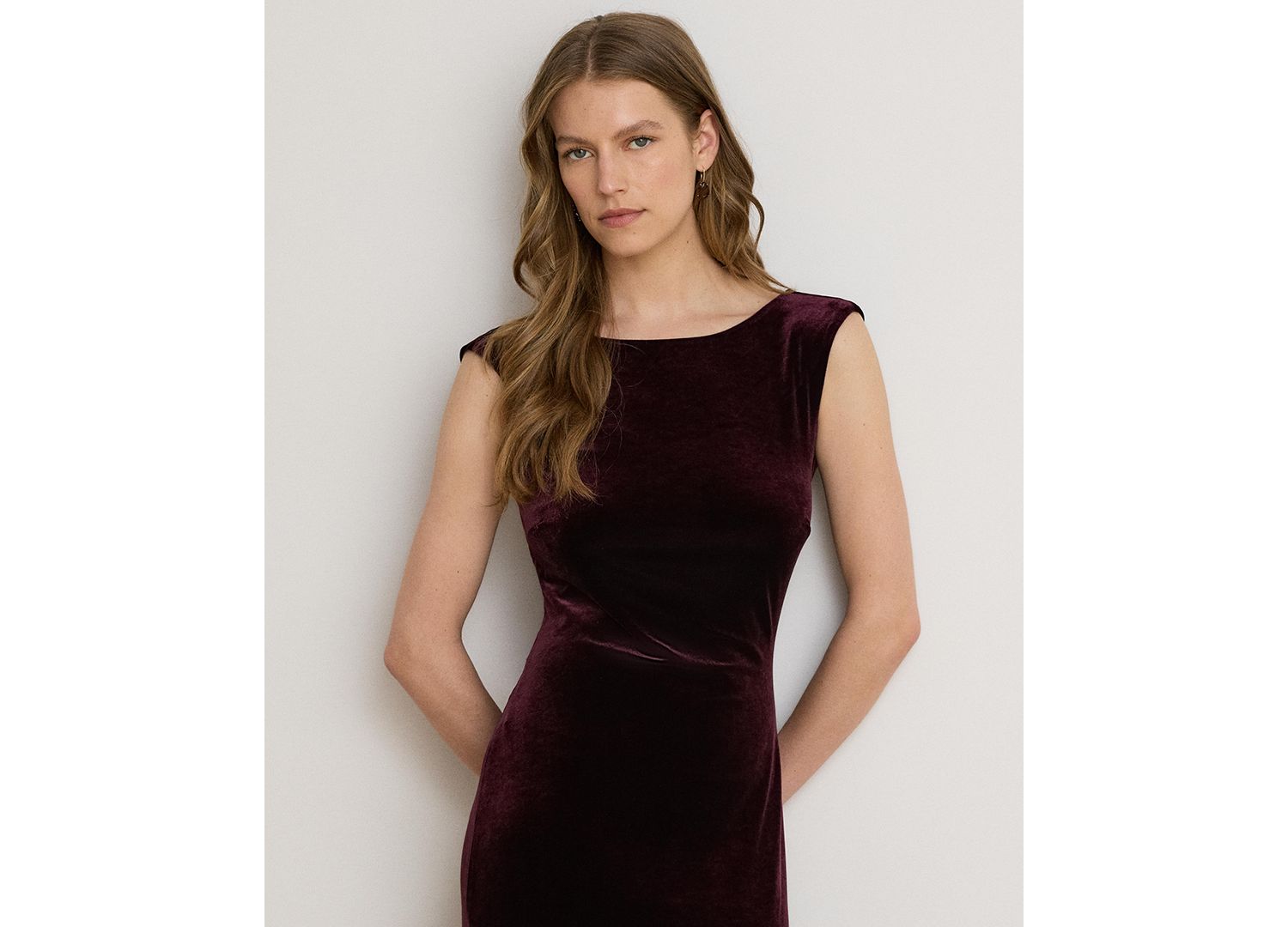 Women's Velvet Boatneck V-Back Gown