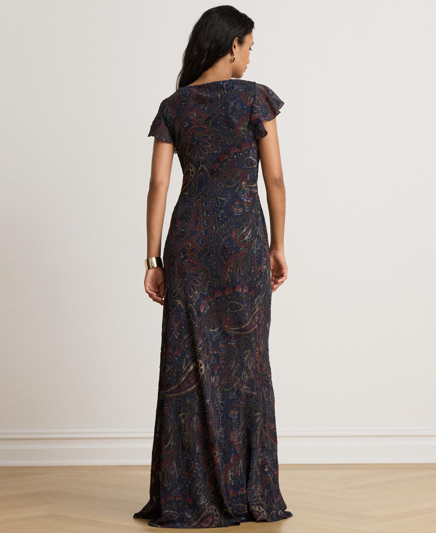 Women's Paisley Clipped Jacquard Cowlneck Gown
