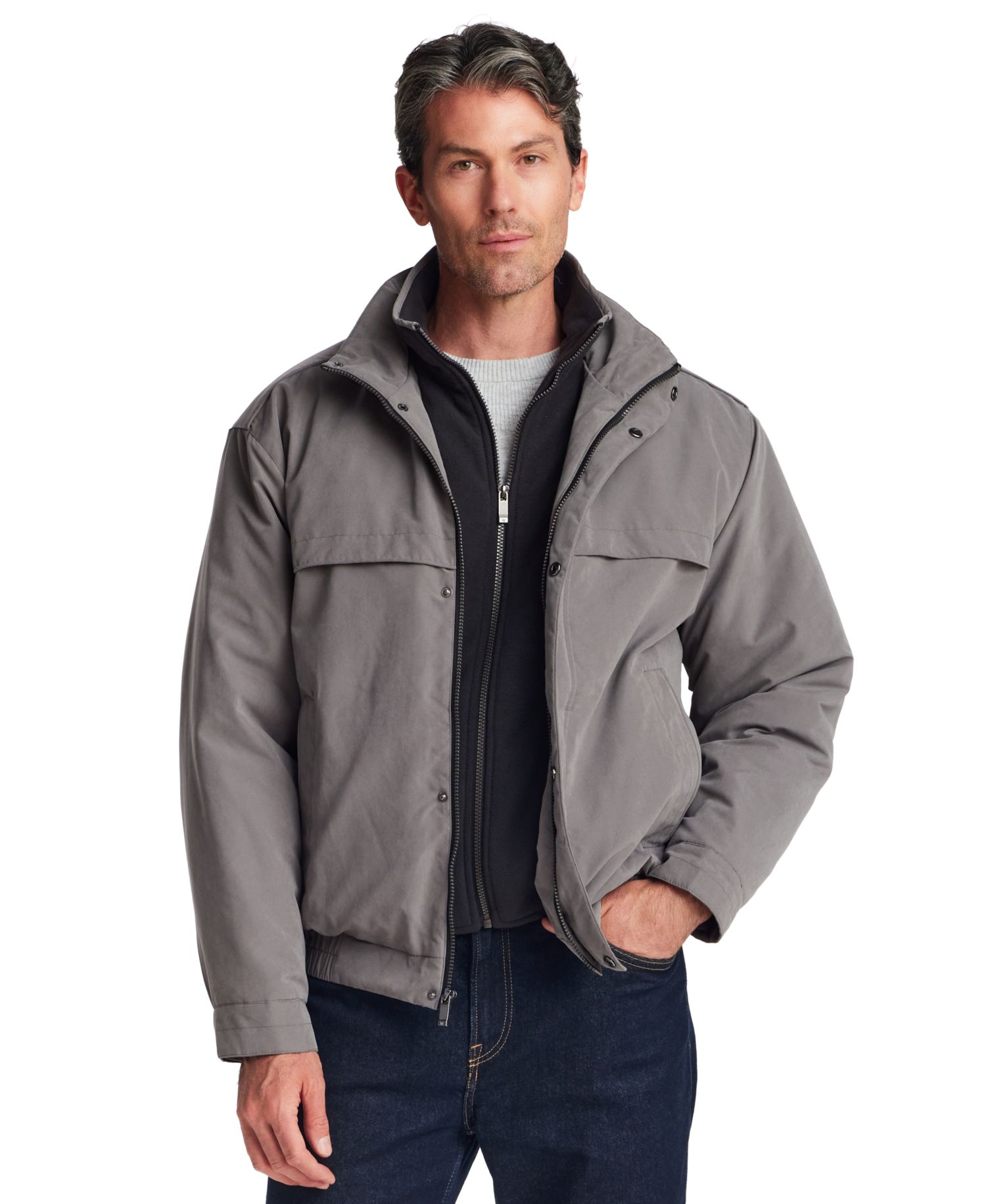 Men's Microfiber Fleece-Lined Bib Front Bomber Jacket