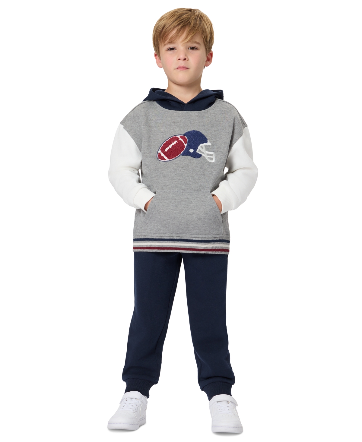 Kids Headquarters Babies' Toddler Boys' 2t-5t Fleece Hooded Colorblock Hoodie And Jogger Pants, 2-piece Set In Gray