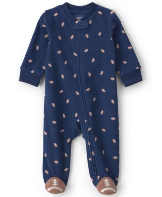 Baby Boys' Football-Print Fleece 2-Way Zip Footed Pajamas