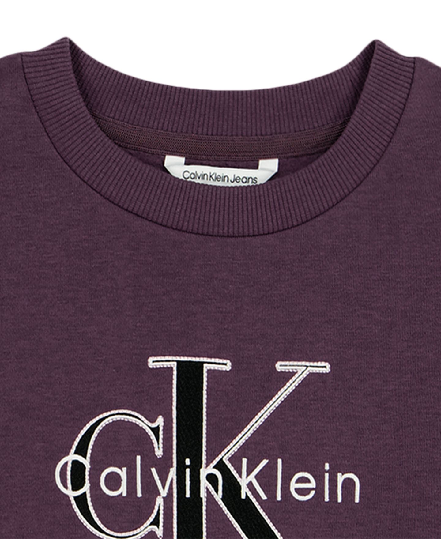 Толстовка Calvin Klein Monologo Drop-Shoulder Fleece Crewneck для девочек, цвет: Сангрия — фото 6