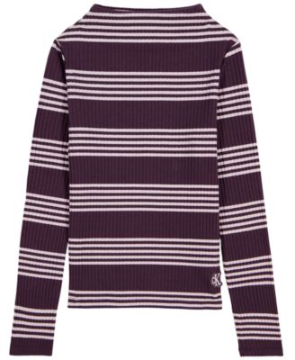 Girls' 7-16 Long-Sleeve Striped Ribbed T-Shirt