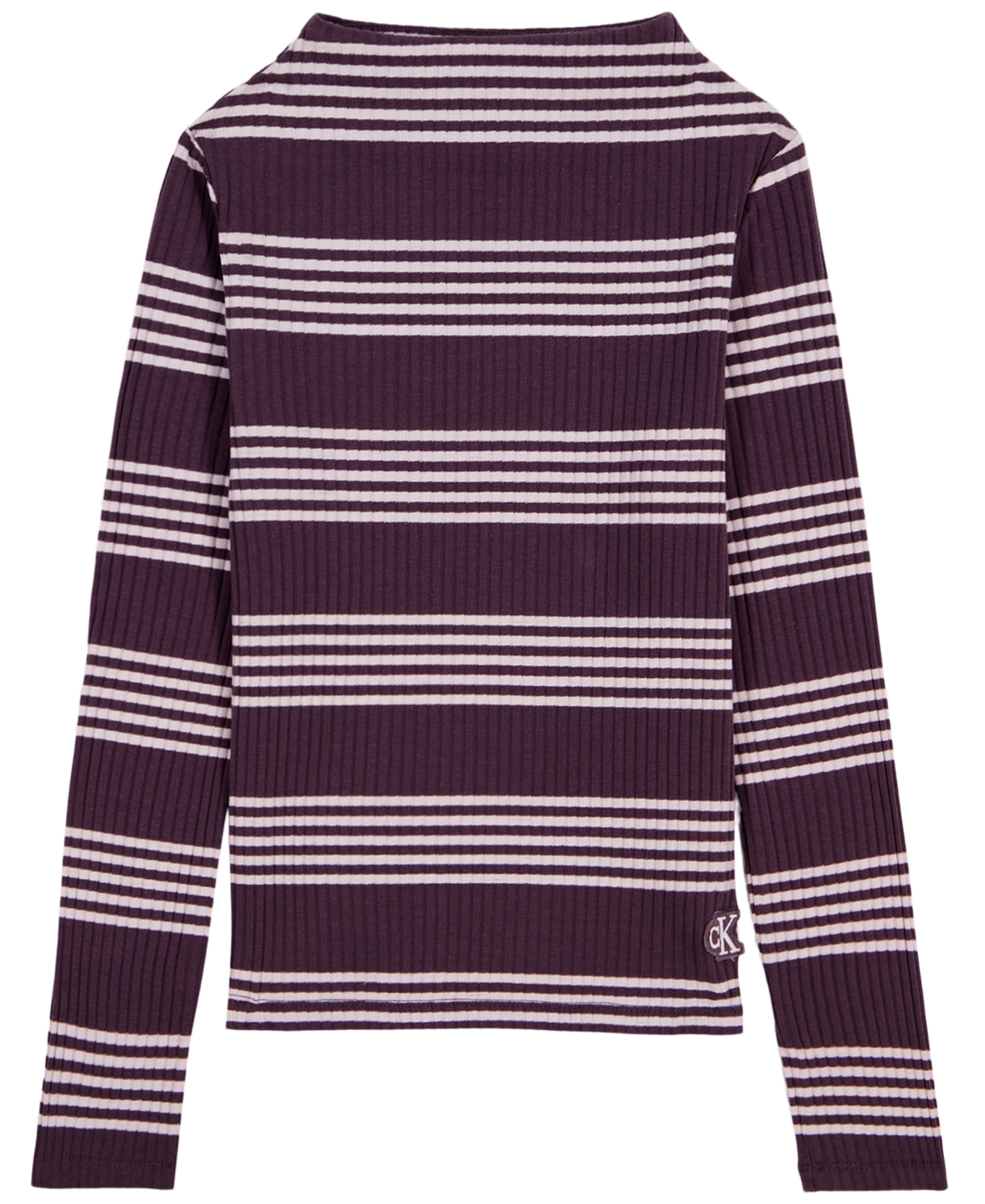 Calvin Klein Girls' 7-16 Long-Sleeve Striped Ribbed T-Shirt