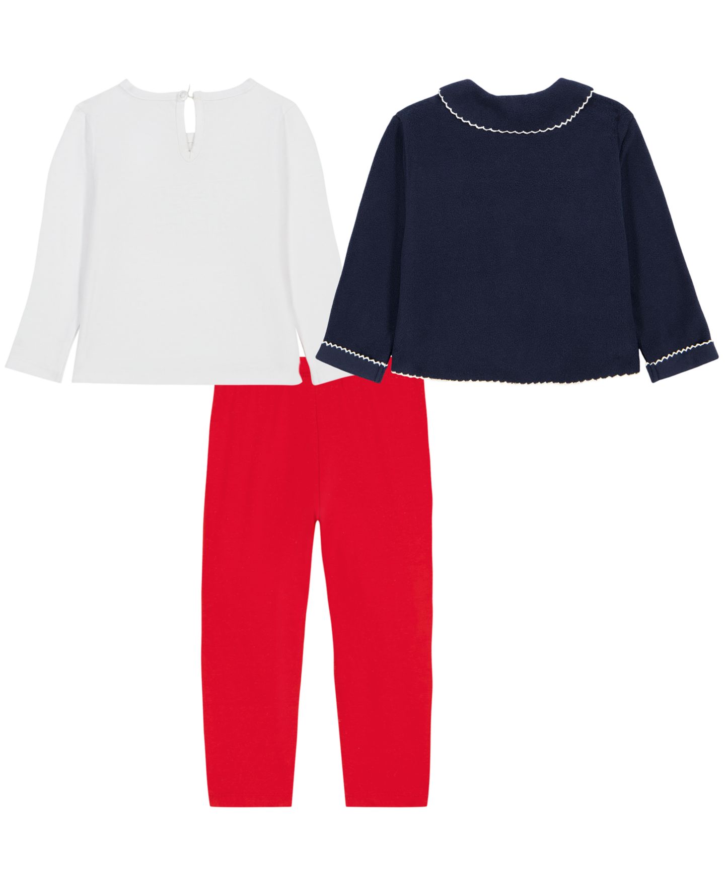 Комплекты Tommy Hilfiger Peter Pan Collar Long-Sleeve T-Shirt, Jacket and Leggings, 3-Piece Set для девочек, цвет: Тёмно-синий / Белый — фото 2