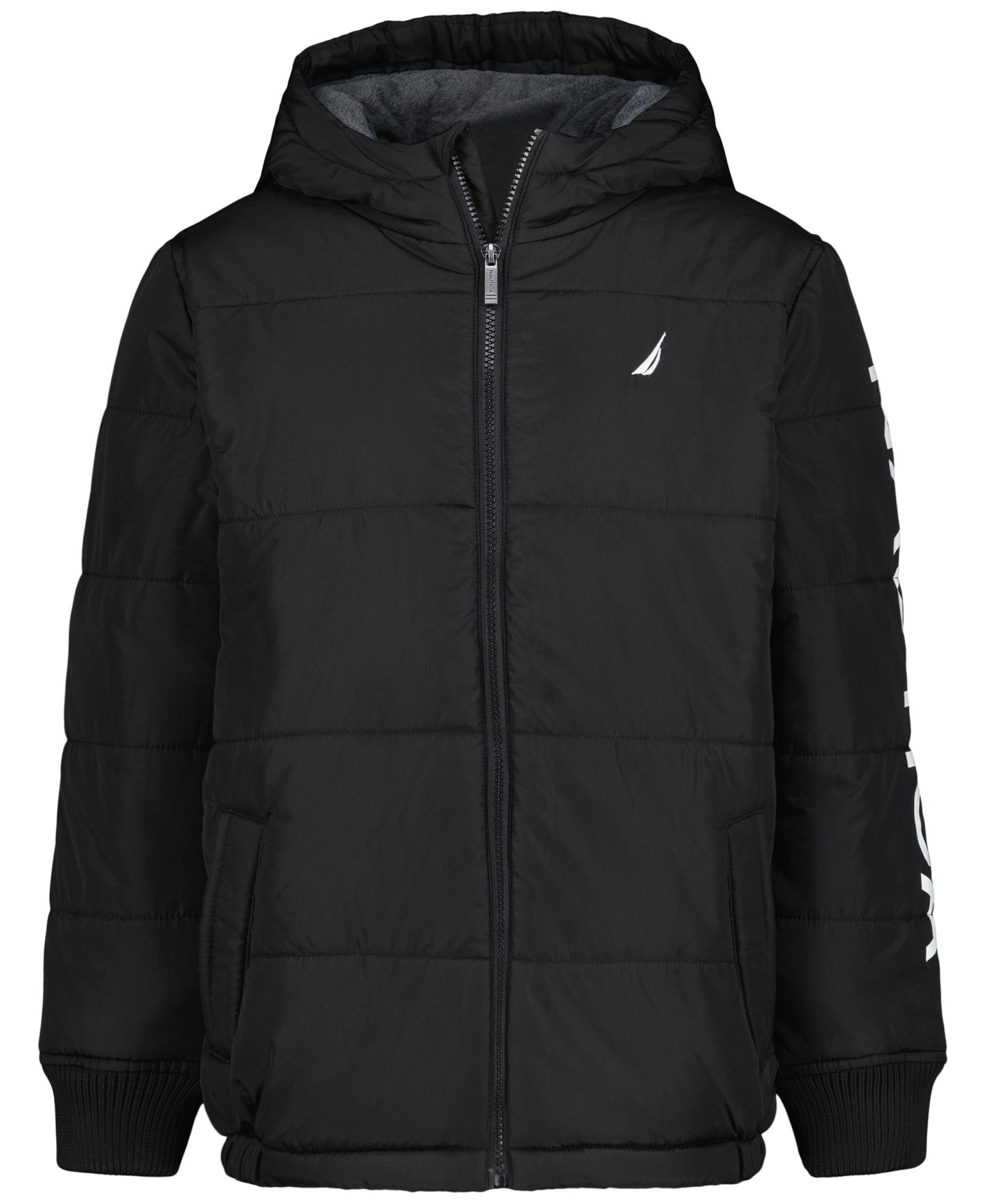 Куртки Nautica Water-Resistant Quilted Puffer Jacket with Fleece Beanie, 2-Piece Set для мальчиков, цвет: Чёрный — фото 1