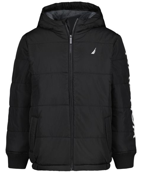 Куртки Nautica Water-Resistant Quilted Puffer Jacket with Fleece Beanie, 2-Piece Set для мальчиков, цвет: Чёрный