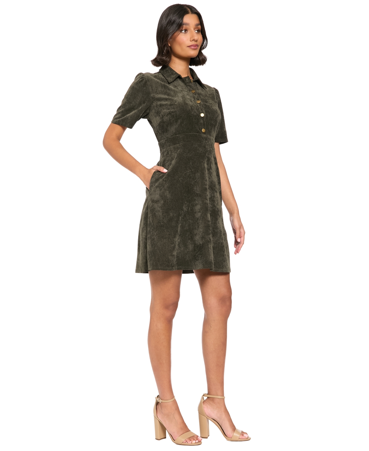 London Times Women's Corduroy Short-Sleeve A-Line Mini Dress
