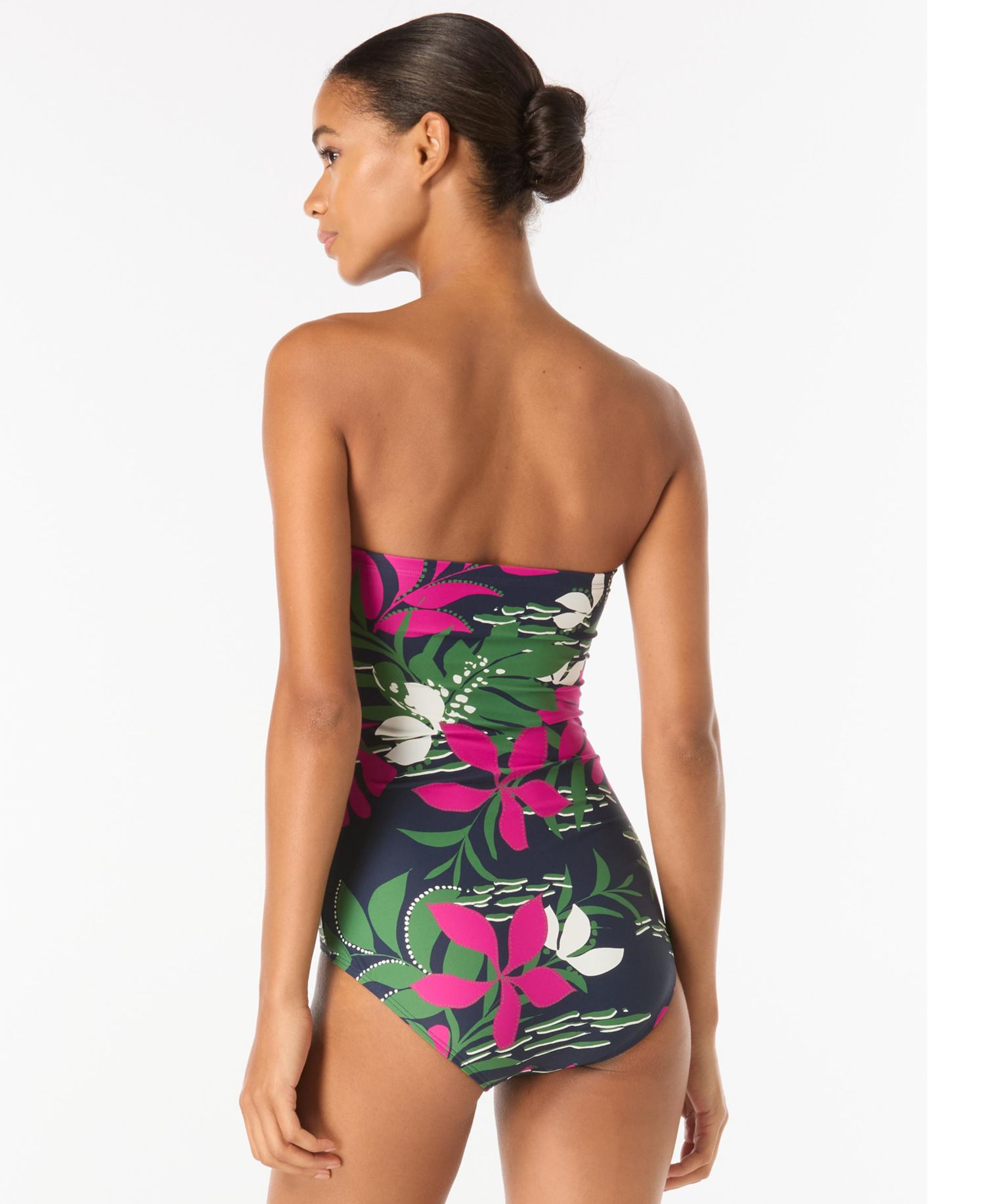 Women's Floral-Print Bandeau One-Piece Swimsuit with Adjustable Straps