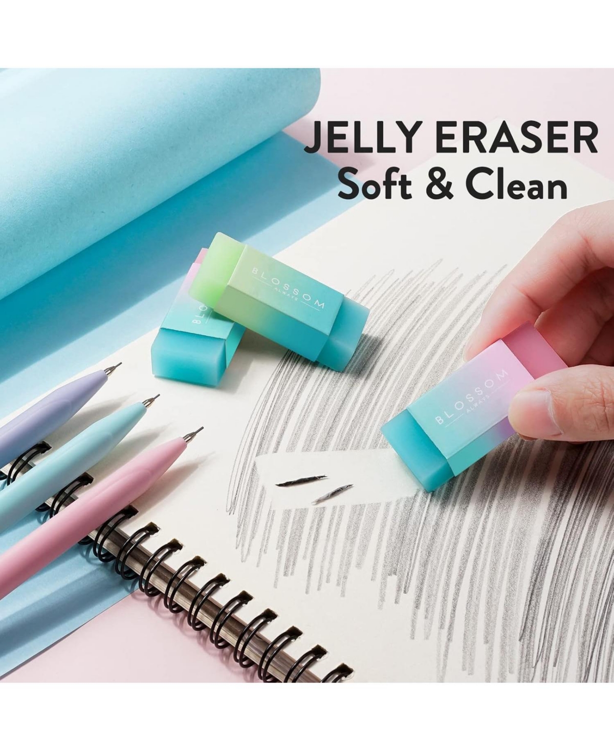 Four Candies Cute Mechanical Pencil Set 6Pieces, 0.5/0.7/0.9mm with 360 Leads and Erasers, Aesthetic School Supplies