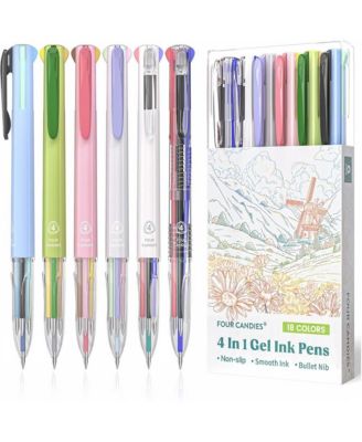 6Pieces 4-in-1 Multicolor Gel Pens, 0.5mm Retractable 18 Colors for Office School